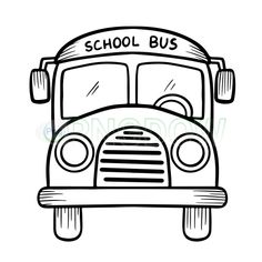 a black and white drawing of a school bus with the words school bus on it