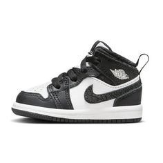 Toddler's Jordan 1 Mid SE "Panda Elephant" Off Noir/Black-White-Black Size: 3. Orange Basketball Shoes, Jordan True Flight, Top Basketball Shoes, Comfortable Walking Shoes, White Shoes Sneakers, Womens Air Jordans, Jordan 13 Retro, Toddler Girl Shoes, Girls Shoes Kids