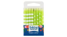 green and white polka dotty crafty pencils in a package on a white background