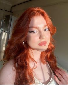 Hair Color Orange Red, Ginger Hair Makeup Looks, Makeup For Ginger Hair, Paprika Hair Color, Ginger Orange Hair, Bright Orange Hair, Ginger Hair Dyed, Red Hair Inspiration, Red Hair Inspo