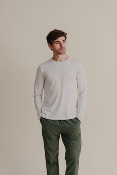 The long sleeve version of our classic crewneck t-shirt that's perfect for layering and cooler weather. Spun from America's best cotton and garment-dyed fora soft, worn-in feel. -100% cotton-Garment-dyed & pre-shrunk-Crew neck Made in USA of Imported Yarn Usa Man, White Long Sleeve Tee, Layered T Shirt, Tee Shirt Dress, Mens Long Sleeve Tee, Lounge Shorts, Cooler Weather, Supima Cotton, Mens Crew Neck