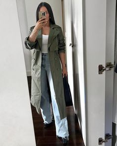 Army Green Trench Coat Outfit, Olive Coat Outfit, Olive Trench Coat Outfit, Green Trench Coat Outfit, Green Coat Outfit, Olive Trench Coat, Eyelet Belt, Olive Coat, Military Trench Coat