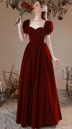 Burgundy bubble sleeve evening dress  • prom dresses, prom gown, party dress, prom dress, evening dress, graduation dress, glitter prom dress, sparkly prom dress, shimmering prom dress, ball gown, homecoming dress, hoco, long prom dress Burgundy Evening Gown, Burgundy Velvet Dress, Mode Turban, Long Formal Dress, Floor Length Prom Dresses, Look Retro, Prom Dress Stores, Burgundy Velvet, Gown Prom