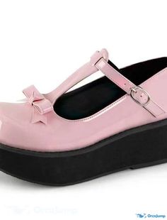 OrcaJump - Womens Lolita Round Toe PU Solid Black and Pink Shoes Spring Shoes Women, Cute Pumps, Gothic Shoes, Kawaii Shoes, Fashion Shoes Flats, Platform Wedge Heels, Cosplay Shoes, Pink Pumps, Leather Flat Shoes