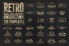 an old - fashioned set of 25 retro labels and emblems