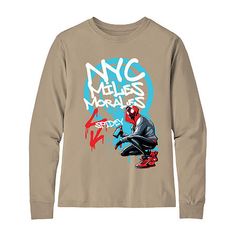 Outfit your superhero with this cool Spiderman Miles Morales graphic t-shirt designed for little and big boys. It's made from a jersey cotton-blend with a regular-fit cut, a classic crew neckline, and long sleeves. Team it with jeans and sneakers for everyday adventures. Character: SpidermanClosure Type: Pullover HeadFit: Regular FitNeckline: Crew NeckSleeve Length: Long SleeveFiber Content: 60% Cotton, 40% PolyesterFabric Description: JerseyCare: Tumble Dry, Machine WashCountry of Origin: Impor Superhero Character Print T-shirt For Streetwear, Superhero Cotton Tops For Streetwear, Superhero Crew Neck Top With Graphic Print, Superhero Graphic Print Crew Neck Top, Superhero Graphic T-shirt For Streetwear, Superhero Graphic Crew Neck Top, Superhero Crew Neck Top With Letter Print, Superhero Crew Neck Top With Screen Print, Superhero Screen Print Crew Neck Top