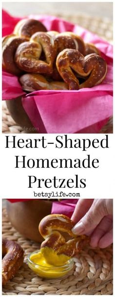 heart shaped homemade pretzels with honey on top