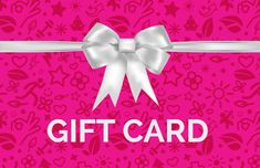 a pink gift card with a white bow on it