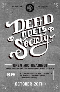 the poster for dead meets society's open mic reading