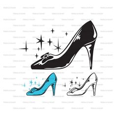 high heeled shoes with stars and sparkles in the background on a white background