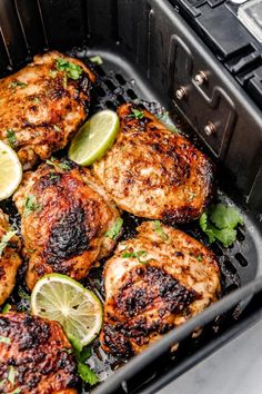 chicken thighs with limes and cilantro in an air fryer