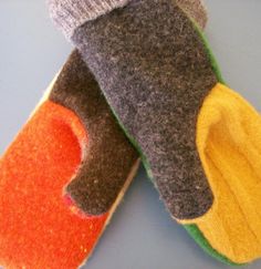 two pairs of colorful socks sitting on top of each other