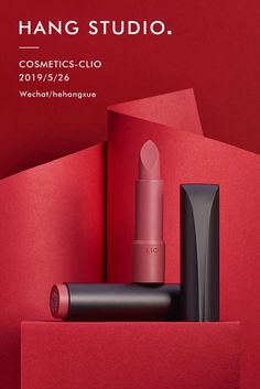 an advertisement for cosmetics with lipstick on it and the words, hang studio cosmetic products