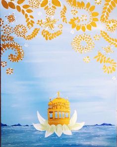 a painting with yellow and white flowers on it