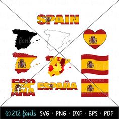 spain flag and country map svg dxf eps png cut file for cricut