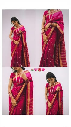 a woman in a red and gold sari is holding her hands on her chest