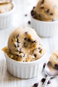 two scoops of ice cream with chocolate chips