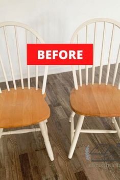 two wooden chairs sitting side by side on top of a hard wood floor