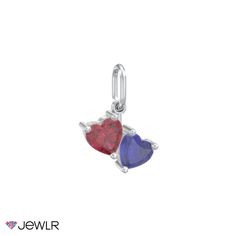 Heartfelt and lovely, this dangling charm features two sparkling 4x4mm heart-cut gemstones. Personalize with your choice of birthstones to symbolize you and your love. Perfect alone or paired with others, this individual charm fits our fine-link chains or one of your own. Design in sterling silver, white, yellow, or rose gold. Dangling Charms Jewelry For Valentine's Anniversary, Anniversary Jewelry With Removable Heart Charms, Valentine's Day Anniversary Jewelry With Dangling Charms, Double Heart Jewelry With Dangling Charms For Gift, Heart Charm Dangle Charms For Anniversary, Heart Dangle Charms For Anniversary, Anniversary Heart Dangle Charms, White Gold Heart Charms For Anniversary, White Gold Heart Charm For Anniversary