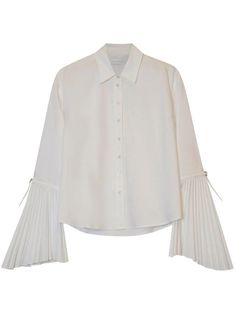 Simkhai Jordy pleat-detailing Shirt - Farfetch Pleated Long Sleeve Shirt For Work, Long Sleeve Pleated Shirt For Work, Classic Long Sleeve Pleated Blouse, White Long Sleeve Blouse With Pleated Sleeves, Classic Long Sleeve Shirt With Pleated Sleeves, Elegant Long Sleeve Blouse With Pintucks, Elegant Spring Shirt With Pleated Details, Elegant Pleated Shirt For Spring, Chic White Pleated Blouse