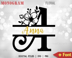 monogram font with flowers on it and the number one