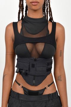 Tech Wear, Black Cropped Tank, Black Crop Top Tank, Clothing Reference, Performance Outfits, Turtle Neck Top, Sleeveless Tshirt