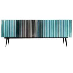 the sideboard is made out of wood and has multicolored stripes on it