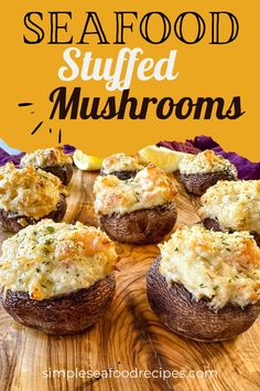 Seafood stuffed mushrooms. Stuffed Mushrooms With Crab, Stuffed Seafood, Shrimp Cream Cheese, Mushroom Side Dish Recipes, Mushroom Side Dish, Seafood Stuffed Mushrooms, Stuffed Portabella, Fried Mushroom Recipes, Easy Shrimp Recipes