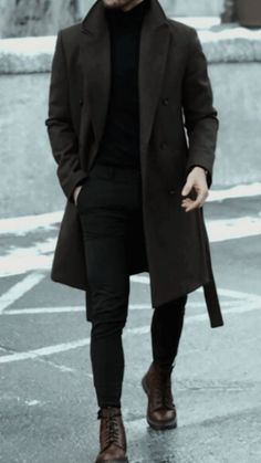 Over Coat Mens, Dark Academia Goth, Terno Slim, Boots Outfit Men, Stylish Mens Suits