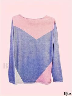 Bjux - Womens Patchwork Print Cowl Neck T-Shirt with Button Accents - Fashionable Long Sleeve Top for Spring and Fall, Ideal for Casual Wear Spring Crew Neck Top With Color Matching, Trendy Cotton Tops With Color Matching, Pink Color Block Tops With Relaxed Fit, Trendy Purple Color Block Top, Pink Long Sleeve Patchwork Tops, Long Sleeve Pink Patchwork Tops, Purple Color Block Cotton Tops, Purple Long Sleeve Top With Patchwork, Purple Cotton Color Block Tops