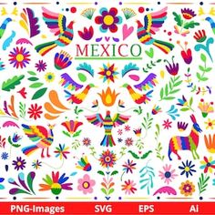 the mexican pattern with colorful flowers and birds