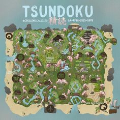 an illustrated map of tsundoku island in japan