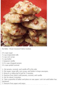 cookies are stacked on top of each other in the middle of a recipe page,