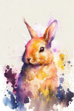 a watercolor painting of a bunny rabbit