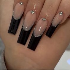 Gell Polish Press On Nails ! Handmade! Salon Look! As Pictured: Length: Long Shape: Coffin Please Specify Nail Size. Acrylic Nail Designs Birthday Art Ideas, Nails To Go With A Black Dress, Dance Nails, Grad Nails, Bday Nails, Hoco Nails, Black Acrylic Nails, French Tip Acrylic Nails, Her Nails