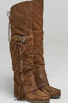 Mode Country, Wine Shoes, Basic Boots, Popular Boots, Girls Flats, Faux Suede Boots, Suede Tassel, Fringe Boots, Womens Knee High Boots