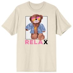 Relax in your new favorite t-shirt! This Teddy Drip tee features a big colorful image of the meme-famous teddy bear looking chill in a denim jacket and sunglasses that has been professionally printed and applied to outlast any adventure life throws your way! Made of 100% preshrunk cotton, the natural-colored t-shirt has short sleeves and a crew neck for comfort and style in warmer weather. The Teddy Drip apparel can be machine washed on cold with like colors, then tumble dried for easy care. Graphic Tee With Bear Print For Streetwear, Casual Bear Print T-shirt For Streetwear, Buzz Lightyear Costume, Flash Logo, Adventure Life, Classic Cartoon Characters, Black Graphic Tees, Sleeve Packaging, Red Tshirt