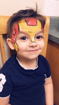 Iron Man Face Paint Easy, Hero Face Paint, Superhero Face Paint Easy, Ironman Face Paint, Iron Man Makeup, Marvel Face Paint, Cute Simple Face Paint Ideas, Boys Face Paint, Boy Face Paint