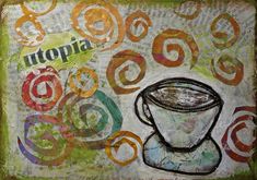 a painting with circles and a cup on it