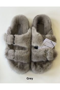 Linda Richards Mink Slides MKS-01 | Grey | Final Sale Fur Accessories, Christmas Gift Card, Fur Slippers, Slipper Sandals, Fur Slides, Hottest Trends, Leather Trim, Leather Trims, Clothing And Shoes