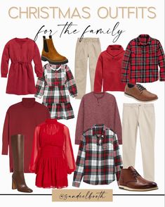 Christmas outfit ideas for the family What To Wear Christmas Family Pictures, Christmas Family Photos What To Wear, Farm Outfits, White Christmas Outfit, Matching Family Christmas Outfits, Red Christmas Outfit