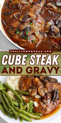 You're going to love this pan-fried cube steak! Smothered in mushroom onion gravy, these beef steaks are one of the best comfort food recipes. Serve this warm dinner idea over mashed potatoes, Amish egg noodles, or jasmine rice! Cube Steak Recipes Oven Easy, Beef Cubes Recipe Dinners, Tender Cube Steak, Cubed Steak Recipes Easy, Smothered Cube Steak, Fried Cube Steaks, Cube Steak Recipe, Beef Cube Steak Recipes, Cube Steaks