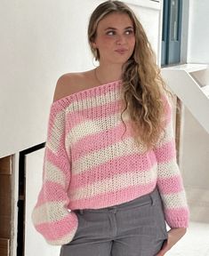 Striped Knitted Sweater, Cosy Jumper, Estilo Chic, Sweater Collection, Long Sleeve Knit Sweaters, Cozy Chic, Winter Mode, Collar Sweater, Knitting Women Sweater