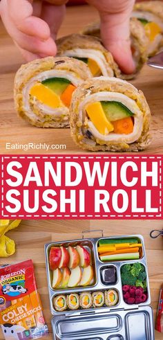 the sandwich sushi roll is ready to be made into an appetizer or snack