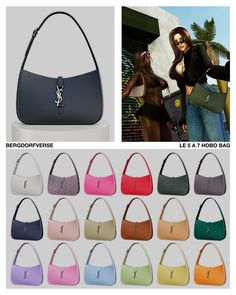 an image of a woman holding a handbag in different colors and sizes, with the same