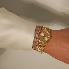 Vintage-inspired chevron tennis bracelet to elevate your stack. Diamond 3.16 CTW, 14k Gold Gold Bracelet Stack For Women, Gold Watch Stack, Gold Rolex Women, Money Core, Bracelet With Watch, Trending Things, Gold Bracelets Stacked, Lux Fashion, Trend Accessories