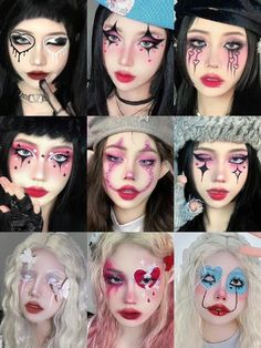 Douyin Clown Makeup, Creative Alt Makeup, Douyin Halloween Makeup, Kawaii Clown Makeup, Clown Aesthetic Makeup, Alt Clown Makeup, Cute Clown Makeup Aesthetic, Clown Eyeliner, Clown Inspired Makeup