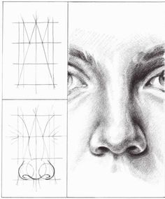 a pencil drawing of a man's face with different angles and lines on it