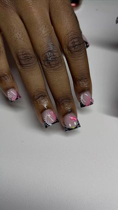 Nail Art Designs Short Nails For Cheerleaders, Winter Square Nails Short, Short Junk Nail Designs Square, Overlay Nails Ideas, Short Flare Nails, Crazy Short Nails, Nail Design On Natural Nails, Overlay Nail Designs, Short Clear Acrylic Nails