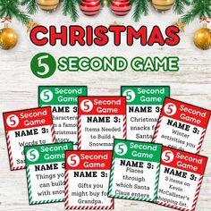 christmas 5 second game for kids to play with their name and number on the cards